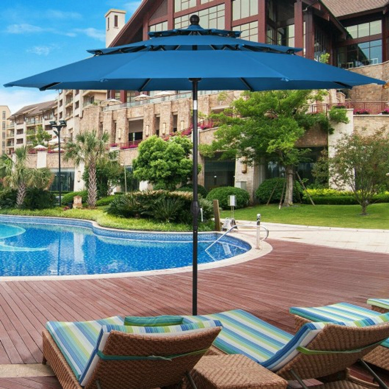 10' 3 Tier Patio Umbrella Aluminum Sunshade Shelter Double Vented