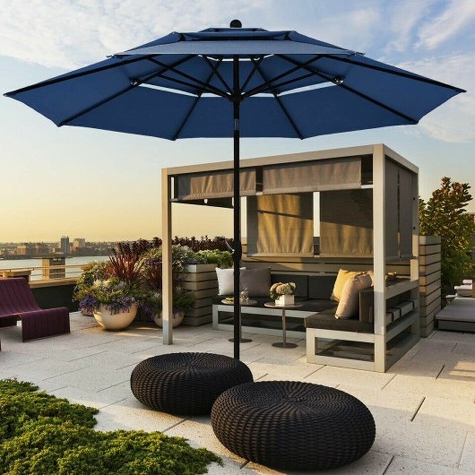 10' 3 Tier Patio Umbrella Aluminum Sunshade Shelter Double Vented Without Base-Navy OP3928NY KB2532-A4-B4-P2