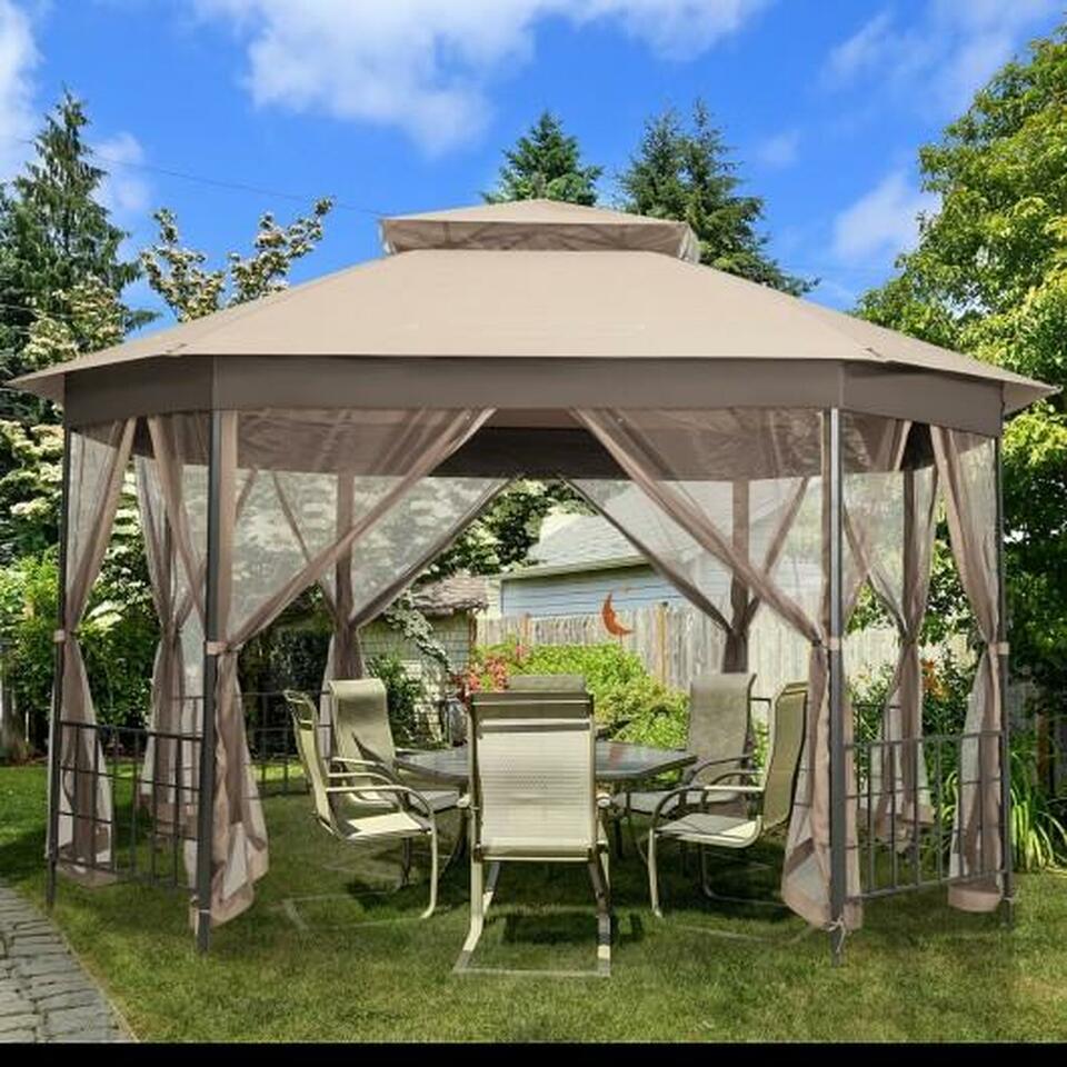 10"X 12" Octagonal Patio Gazebo-Brown OP70383CF pt982