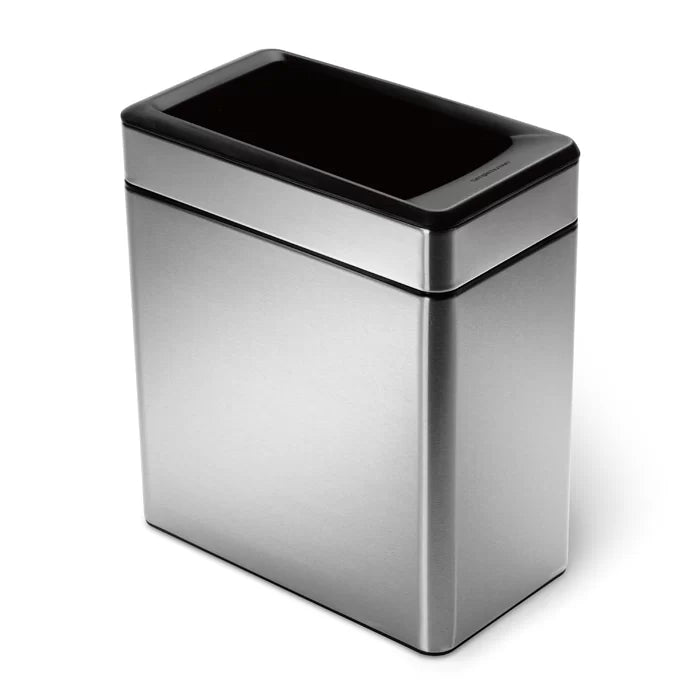 10 Liter / 2.6 Gallon Bathroom Profile Open Trash Can, Brushed Stainless Steel