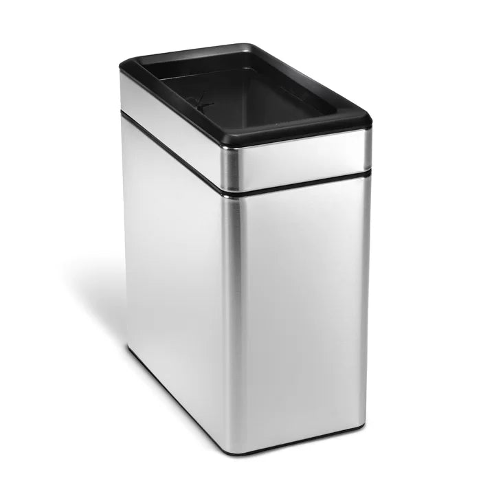 10 Liter / 2.6 Gallon Bathroom Profile Open Trash Can, Brushed Stainless Steel