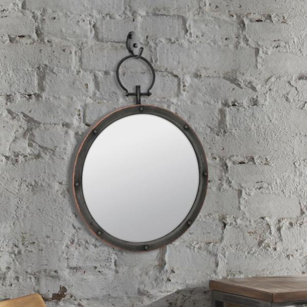 Brown Metal Mirror with Hanging Ring and Rivet Trim #J119
