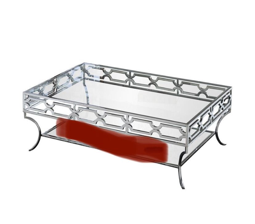 Best Master Abigail Glass and Stainless Steel Base Coffee Table in Silver SHB613
