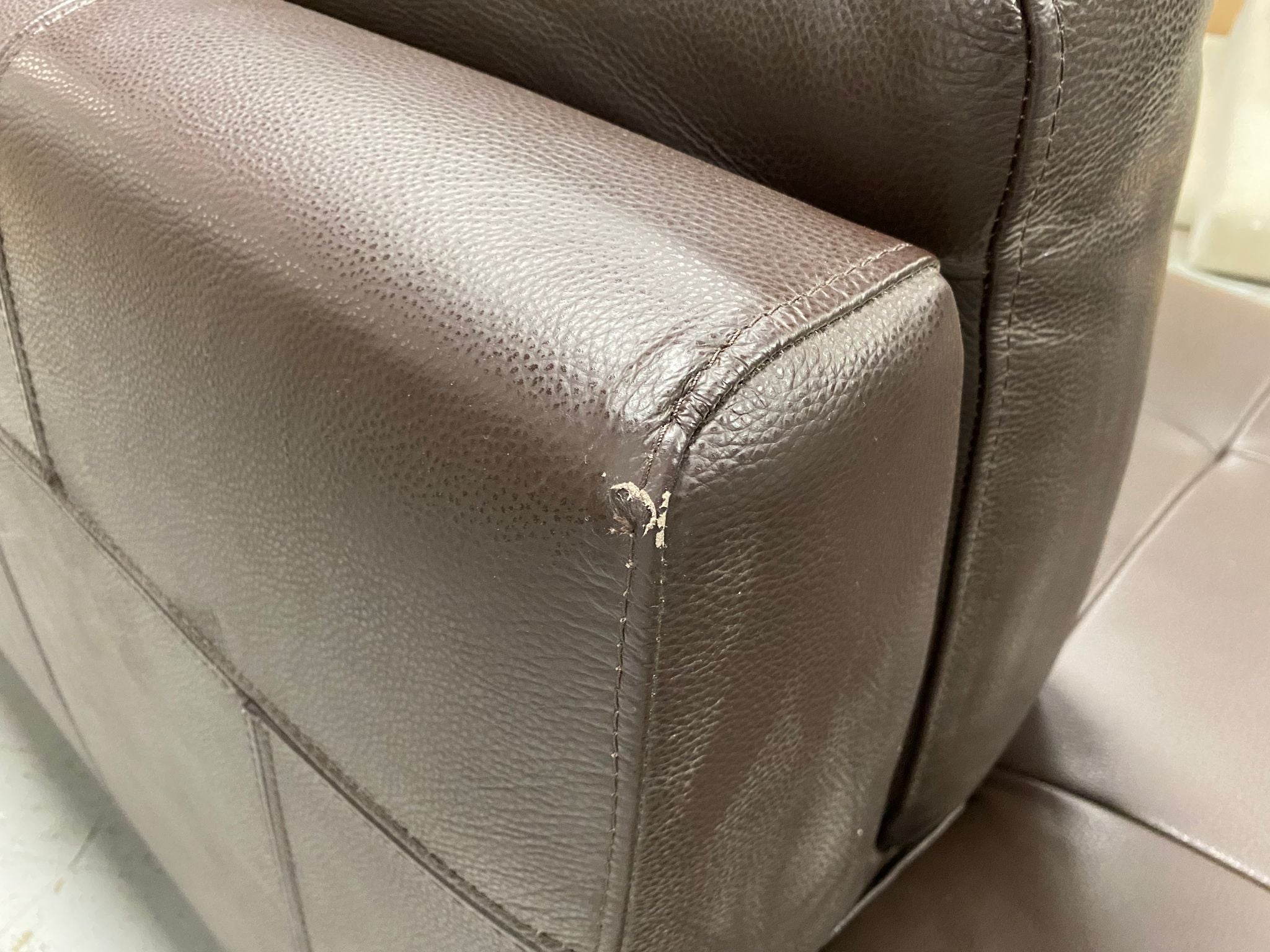 124" Wide Leather Match Chaise Piece **AS IS**