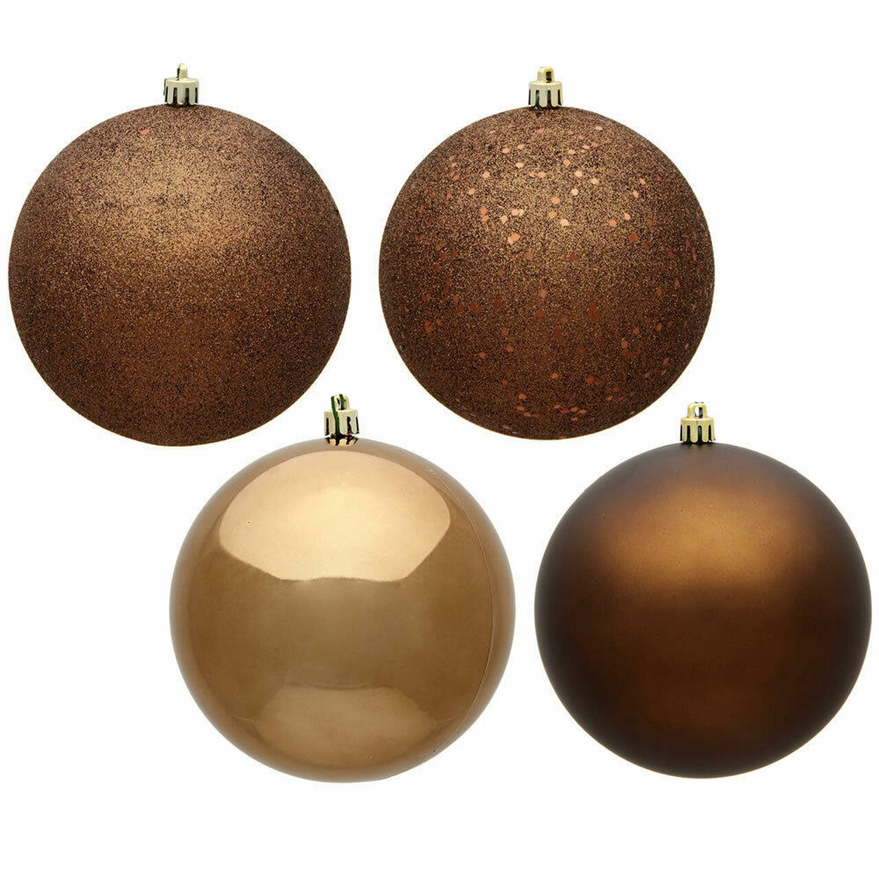 Vickerman 10 inch Mocha 4-Finish Ball Ornament Assortment, 4 per Bag (SET OF 4)