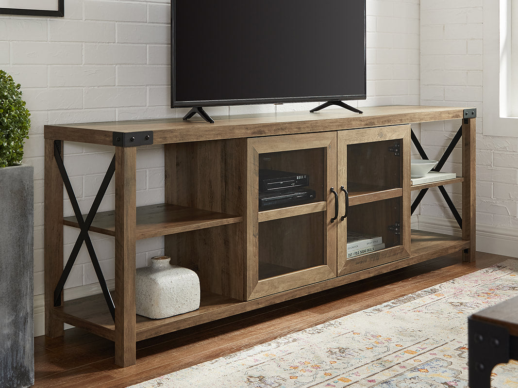 70" Farmhouse Metal X TV Stand, Reclaimed Barnwood (#K2279)