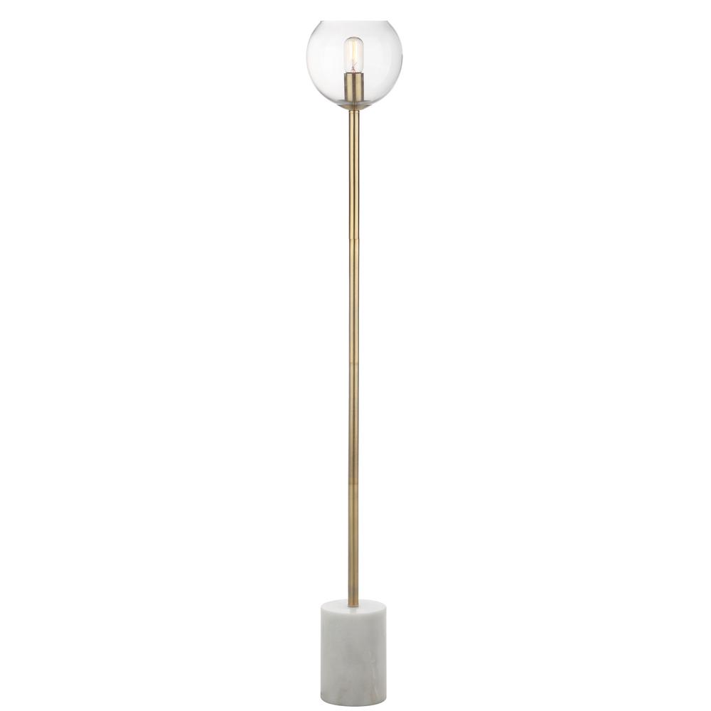 Bradley 61 in. White/Brass Gold Floor Lamp with Clear Open Globe Shade 7429